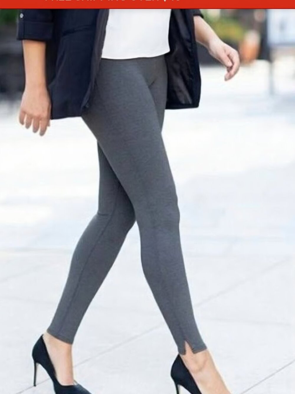 Spanx Womens Full-Length Leggings M Gray High Rise Ankle Side Slit Shaping Sport